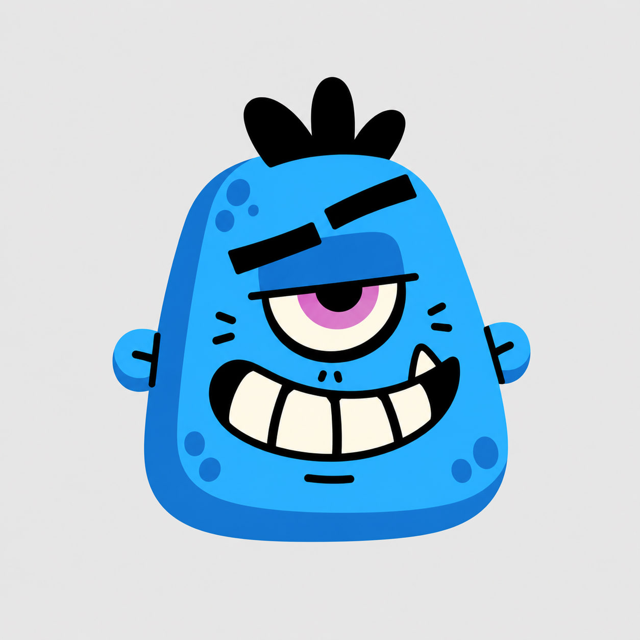 Goofy Zork, a blue one-eyed creature with a mischievous grin